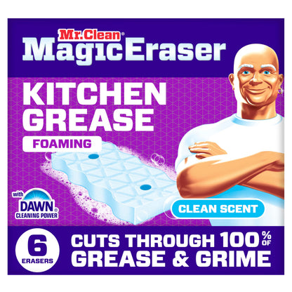 Mr. Clean Magic Eraser Foaming Sponge, Kitchen Grease Eraser, Dawn Cleaning Power, Oven Cleaner, Clean Scent, 6ct