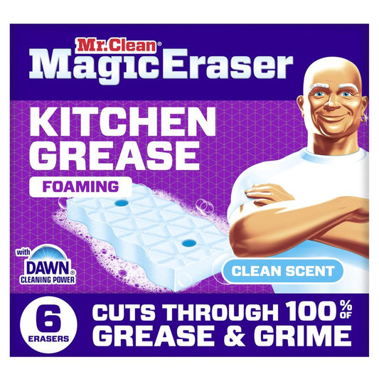 Mr. Clean Magic Eraser Foaming Sponge, Kitchen Grease Eraser, Dawn Cleaning Power, Oven Cleaner, Clean Scent, 6ct