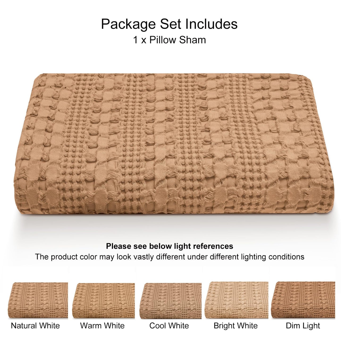 PHF 100% Cotton Waffle Body Pillowcase with Zipper, 1 Pack 20" x 54" Soft Skin-Friendly Pillow Sham, No Filling, Aesthetic Woven and Breathable Waffle Weave Body Pillow Cover for Bed, Clay