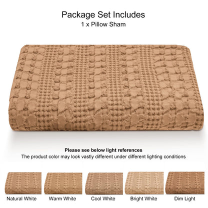PHF 100% Cotton Waffle Body Pillowcase with Zipper, 1 Pack 20" x 54" Soft Skin-Friendly Pillow Sham, No Filling, Aesthetic Woven and Breathable Waffle Weave Body Pillow Cover for Bed, Clay