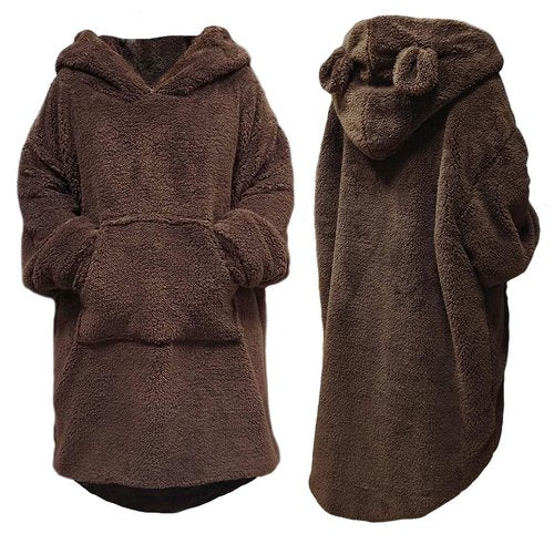 Cute Blanket Hoodie Adult Bunny or Bear Fashion Blanket Hoodies Sweater Furry Fluffy Sweatshirt Soft Cozy Oversized Women Men,Warm Fleece Sherpa Blanket Jacket,Teens,Brown Bear