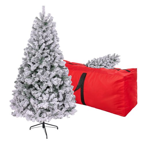 7.5ft Artificial Flocked Christmas Tree, Arbol de Navidad with 1400 Branch Tips, Fake Christmas Tree, Premium Spruce Xmas Tree with Fold-Able Metal Base Stand