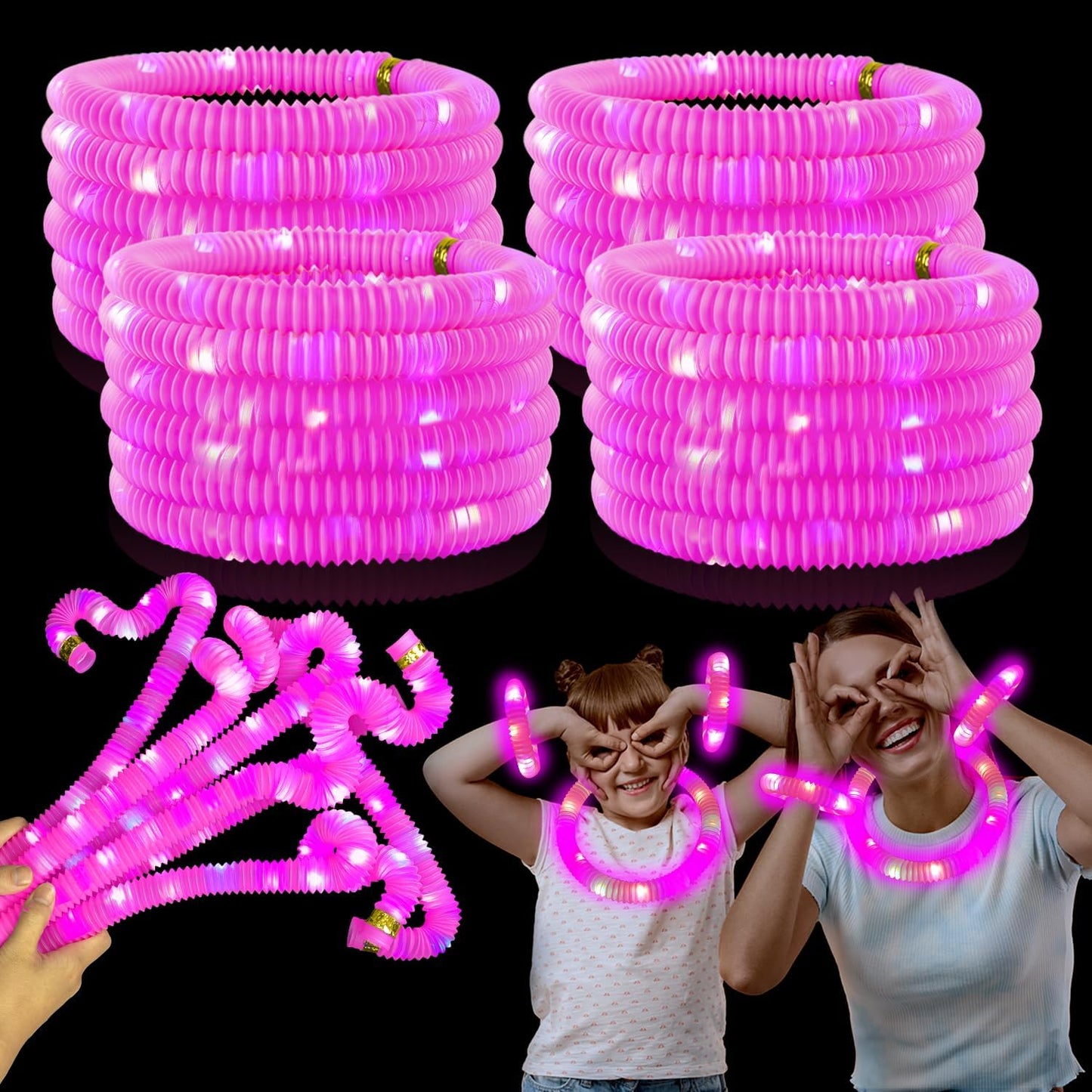 Skiennix Pink Glow Sticks - 24 PCS Party Favors & Accessories for Kids | Necklaces & Bracelets