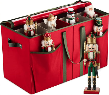 ZOBER Nutcracker Storage Containers - Christmas Ornament Box for Up to 8 15-Inch Figurines - Red