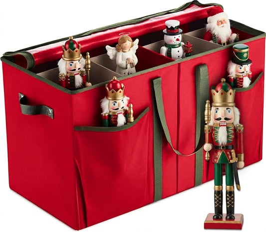 ZOBER Nutcracker Storage Containers - Christmas Ornament Box for Up to 8 15-Inch Figurines - Red