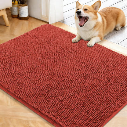 OLANLY Dog Door Mat - Absorbent Non-Slip Washable Mud Mat for Indoor Use | 40x32 Maple Red