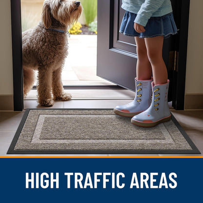 OLANLY Waterproof Front Door Mat - All-Season Natural Rubber Doormat | Easy Clean, Low Profile, 29.5x17, Khaki & White
