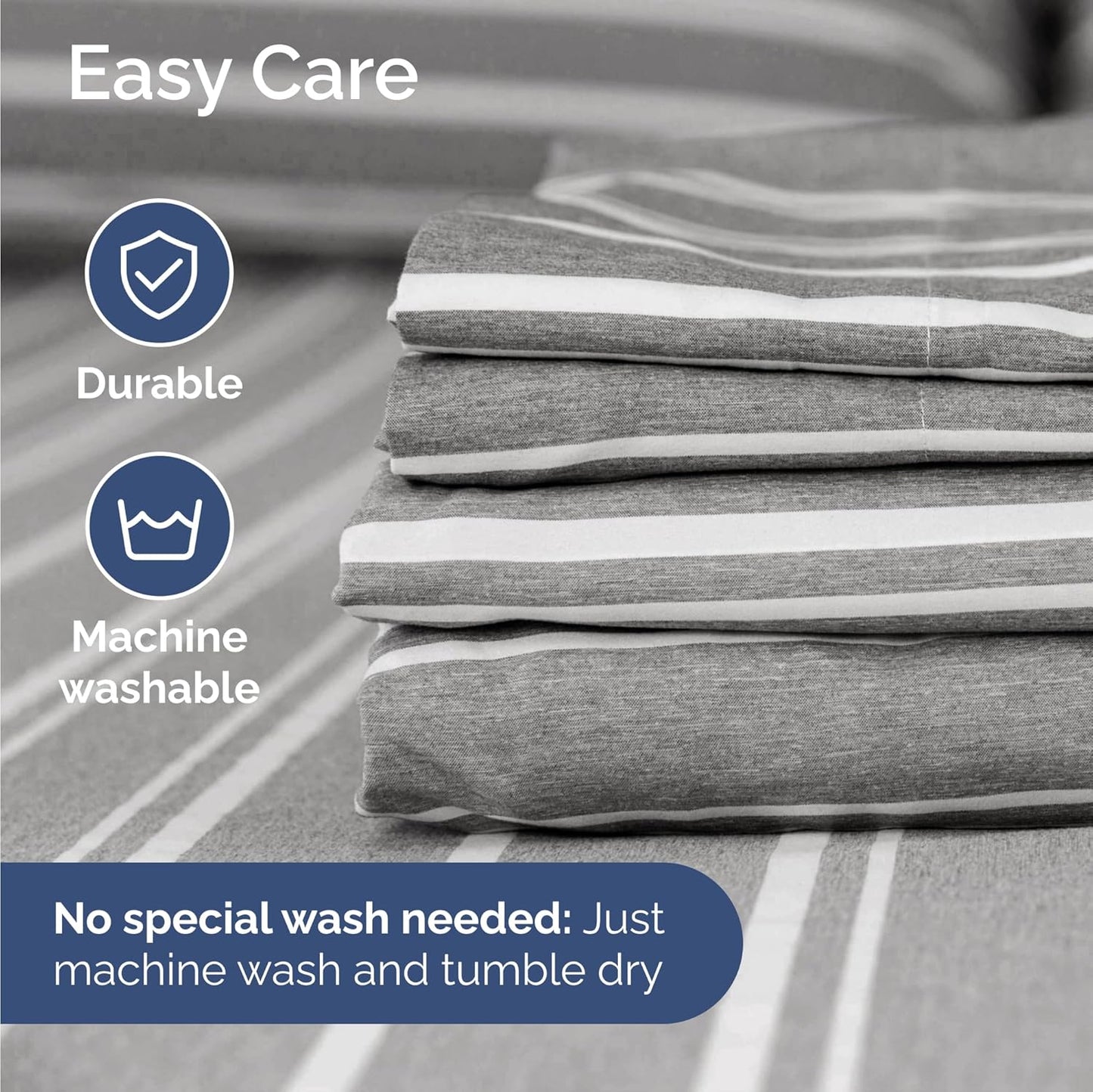 Skiennix Twin Size 3-Piece Sheet Set - Comfy, Breathable & Cooling Bedding - Deep Pockets, Soft, Wrinkle-Free - Grey Stripes