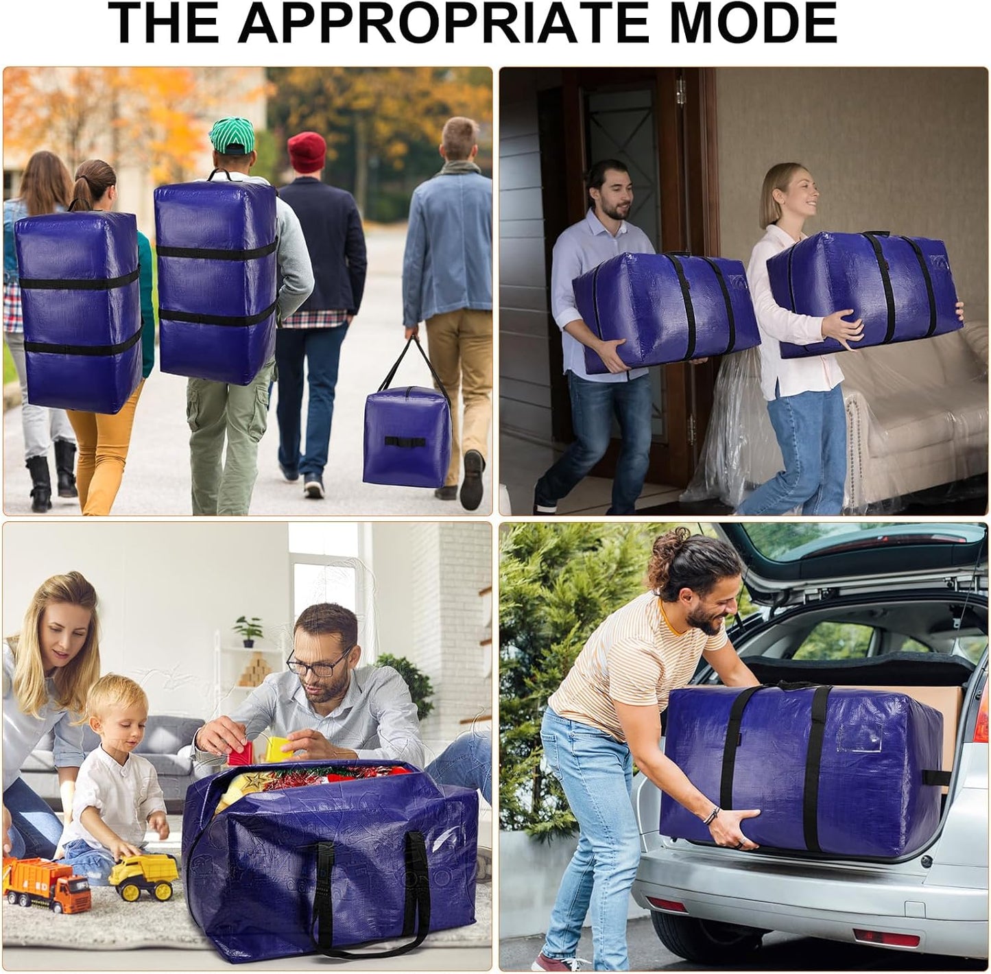 Skiennix Heavy Duty Moving Bags - Extra Large Storage Totes with Zippers & Sturdy Handles | 6 Pack, Blue