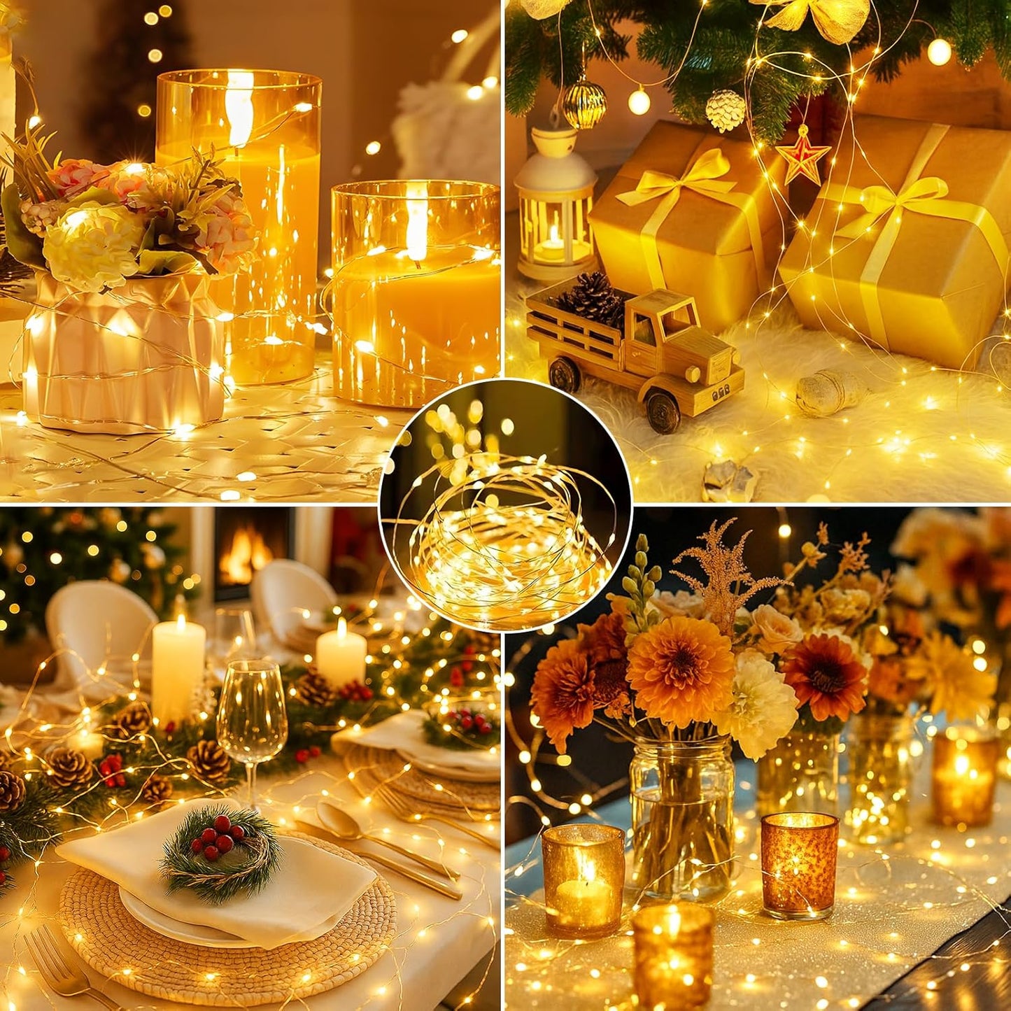 Skiennix Fairy Lights - 24 Pack Battery Operated Mini String Lights | 7ft Warm White Twinkle Lights for Weddings & Parties