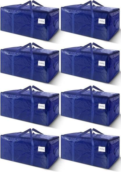 Extra Heavy Duty Moving Bags by [Brand Name] - 8 Pack with Strong Zipper & Carrying Handles | Dark Blue - 24 Gallon