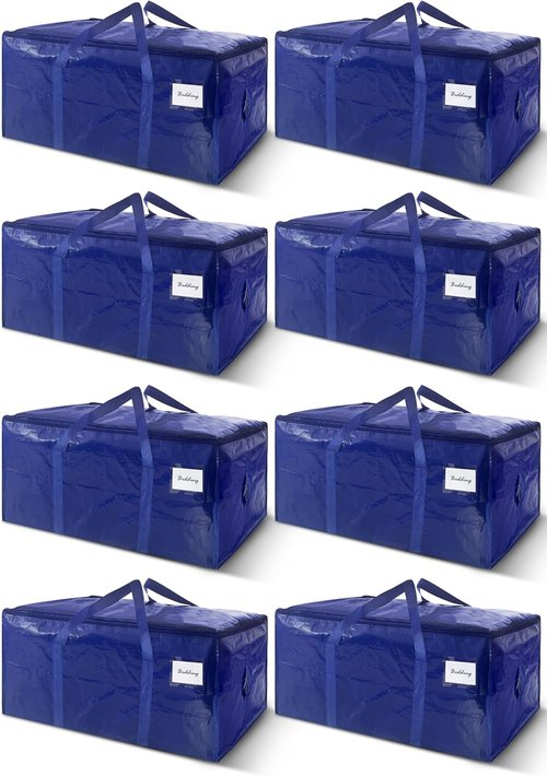 Extra Heavy Duty Moving Bags by [Brand Name] - 8 Pack with Strong Zipper & Carrying Handles | Dark Blue - 24 Gallon