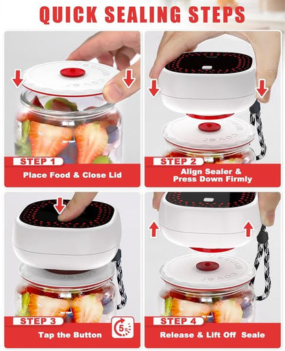 Electric Mason Jar Vacuum Sealer Kit - Auto-Stop Digital Display & 60kPa Suction | Preserves Freshness 12X Longer, Includes 6 Lids & Bag Adapters