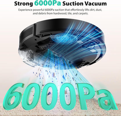 Tikom Robot Vacuum - 6000Pa Robotic Cleaner with Self-Emptying Base & LiDAR Navigation | Ideal for Pet Hair & Hard Floors (L8000 Plus)