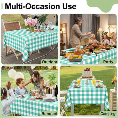 Smiry Teal Gingham Disposable Tablecloths - 3 Pack Heavy Duty Waterproof 54" x 108" Covers for Parties