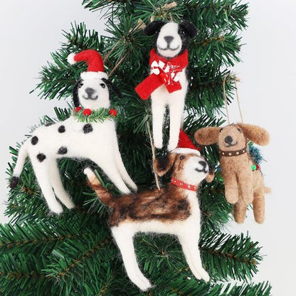Juegoal Christmas Felt Dog Ornaments - Set of 4 Cute Wool Puppy Decorations for Holiday Wreaths & Trees