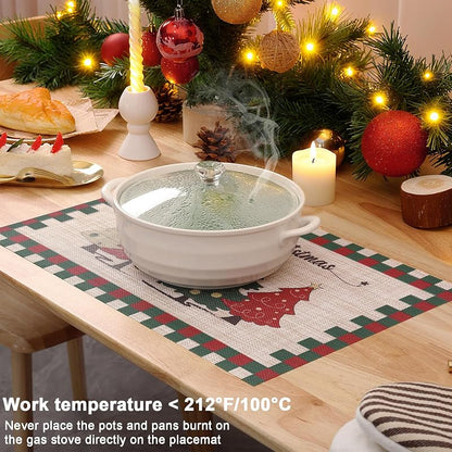 Light Yellow 6-Count Christmas Placemats Set with Non-Slip Heatproof PVC - Washable