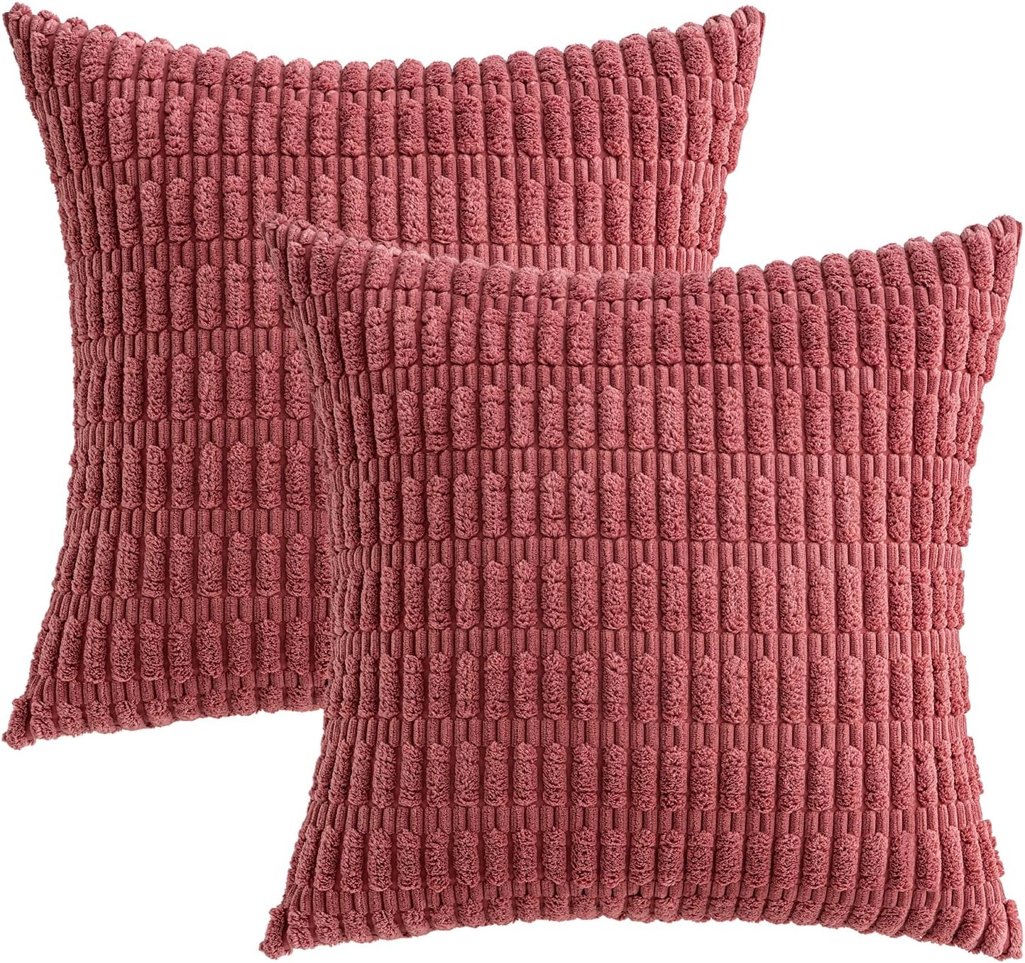 MIULEE Corduroy Throw Pillow Covers - Soft Boho Striped Design | 20x20 Inch Cranberry Red for Modern Home Decor