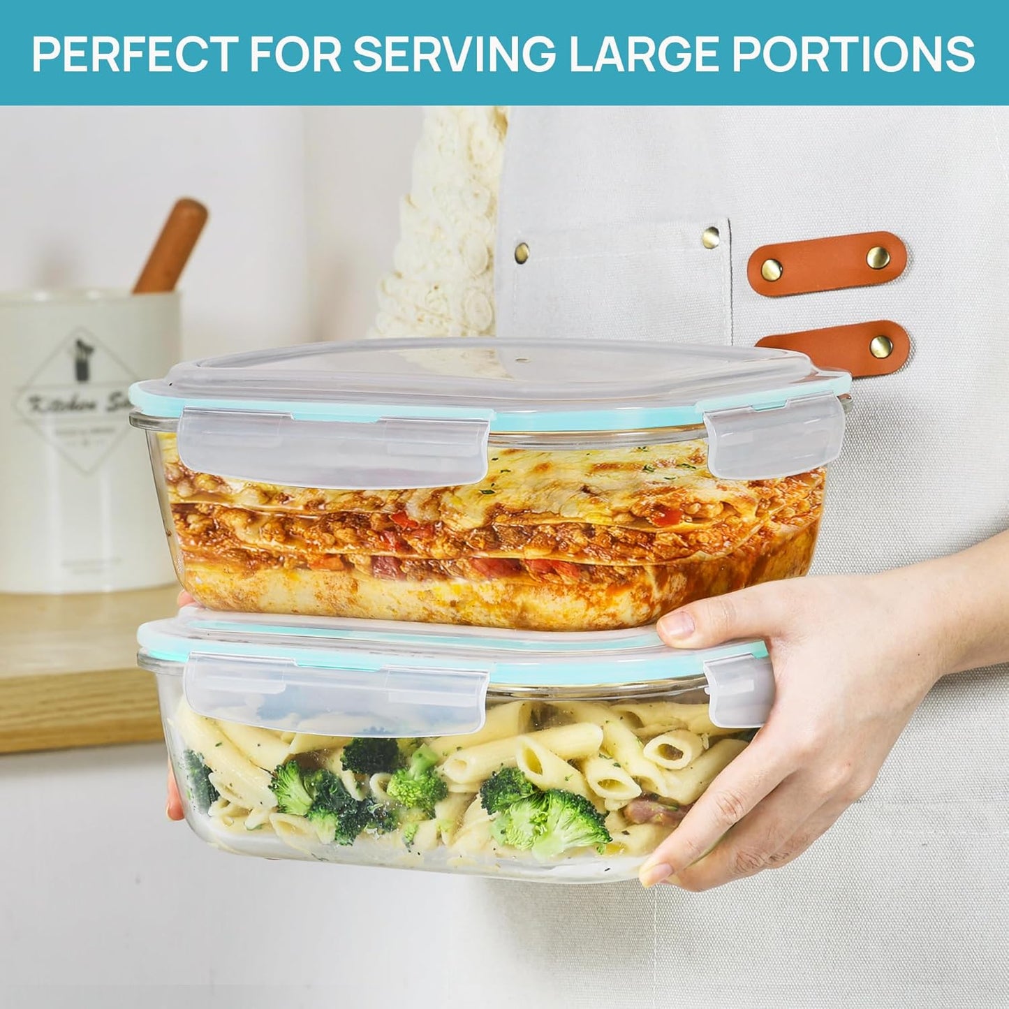 Vtopmart Large Glass Food Storage Containers - 2-Pack 76.4oz with Airtight Lids | Leak-Proof & Microwave Safe