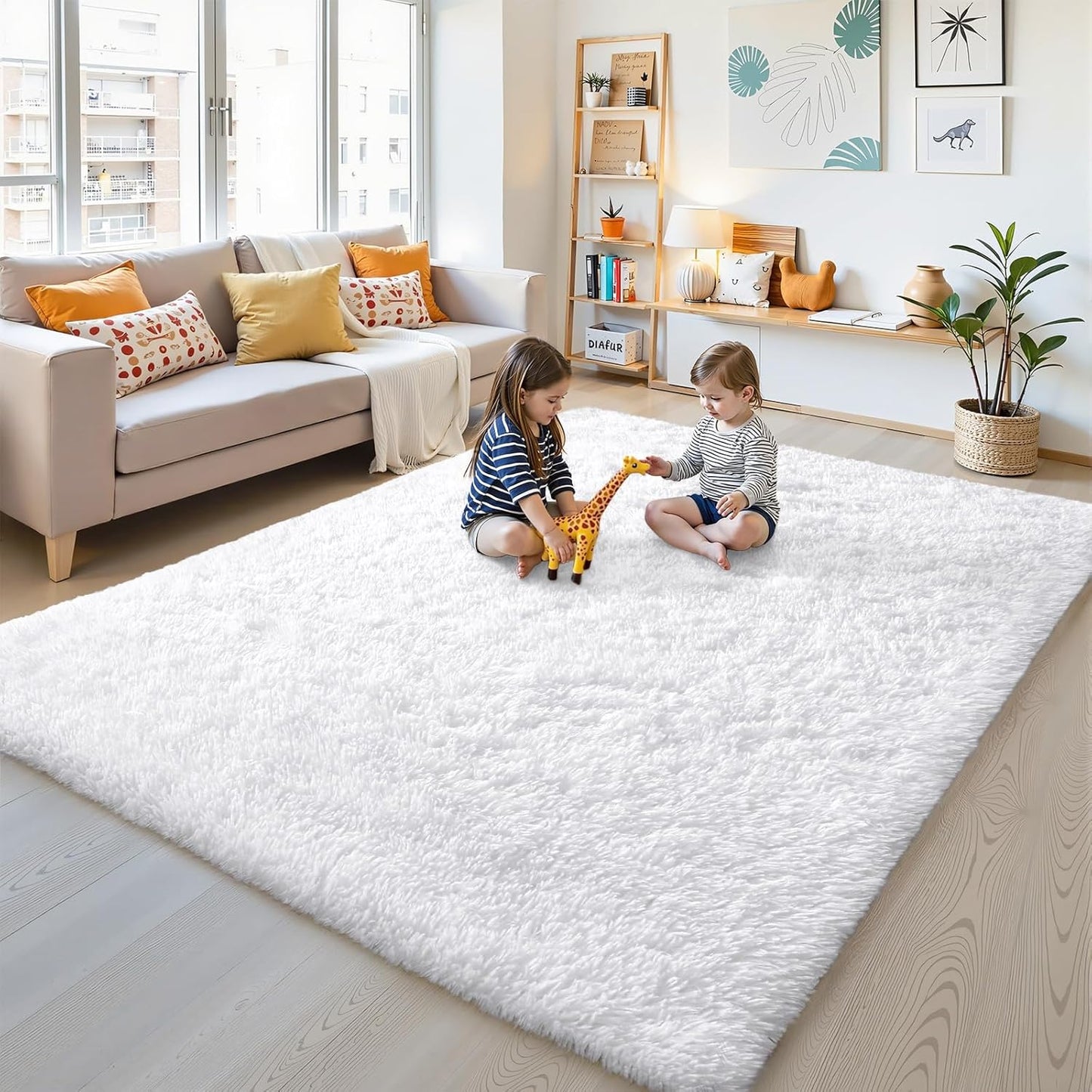 OLANLY Area Rug - Soft Fluffy Shaggy Design | Machine Washable 4x5.9 ft for Living Room & Bedroom
