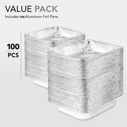 Aluminum Pans 9x13 Disposable Foil Baking Pans (100 Pack) - Half Size Steam Table Deep Pans - Tin Foil Pans Great for Cooking, Heating, Storing, Prepping Food