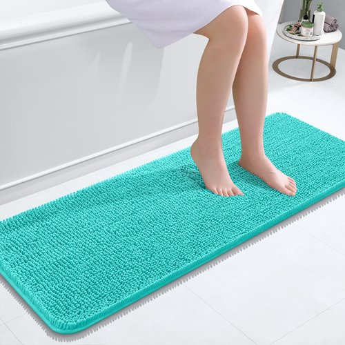 OLANLY Bathroom Rugs 47x17, Extra Soft Absorbent Chenille Bath Rugs, Rubber Backing Quick Dry, Machine Washable Bath Mats for Bathroom Floor, Tub and Shower, Home Decor Accessories, Teal