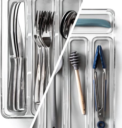 BINO 5-Slot Silverware Organizer - Durable Plastic Utensil Tray with Grip Lining | Light Grey