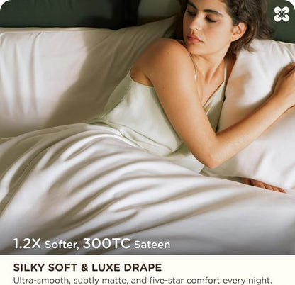 Bedsure 100% Organic Bamboo Viscose Queen Sheet Set - Cooling Luxury Bedsheets for Hot Sleepers | 18" Deep Pocket | Oeko-Tex Certified White