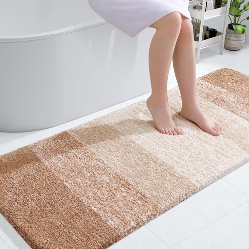 OLANLY Bathroom Runner Rugs 59x24, Extra Soft Absorbent Microfiber Bath Rugs, Rubber Backing, Quick Dry, Machine Washable Bath Mats for Bathroom Floor, Tub and Shower, Home Decor Accessories, Beige
