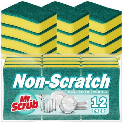 Mr. Scrub Sponges Kitchen Scrub Dish Sponge Scouring Pad, 12 Pack Cleaning Brush Scrubber Supplies for Soap, Dishwashing Dinnerware Sets Pan Pot Towels Cloth Rags Holder Glass Dishwasher Sink Bathroom