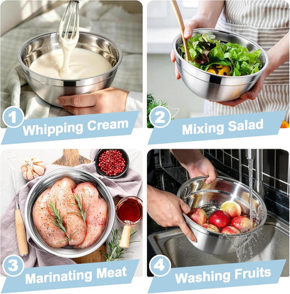 TeamFar Stainless Steel Mixing Bowls Set - Airtight Lids for Serving, Mixing & Storing | 4.6 QT, 3 QT, 1.5 QT, Black