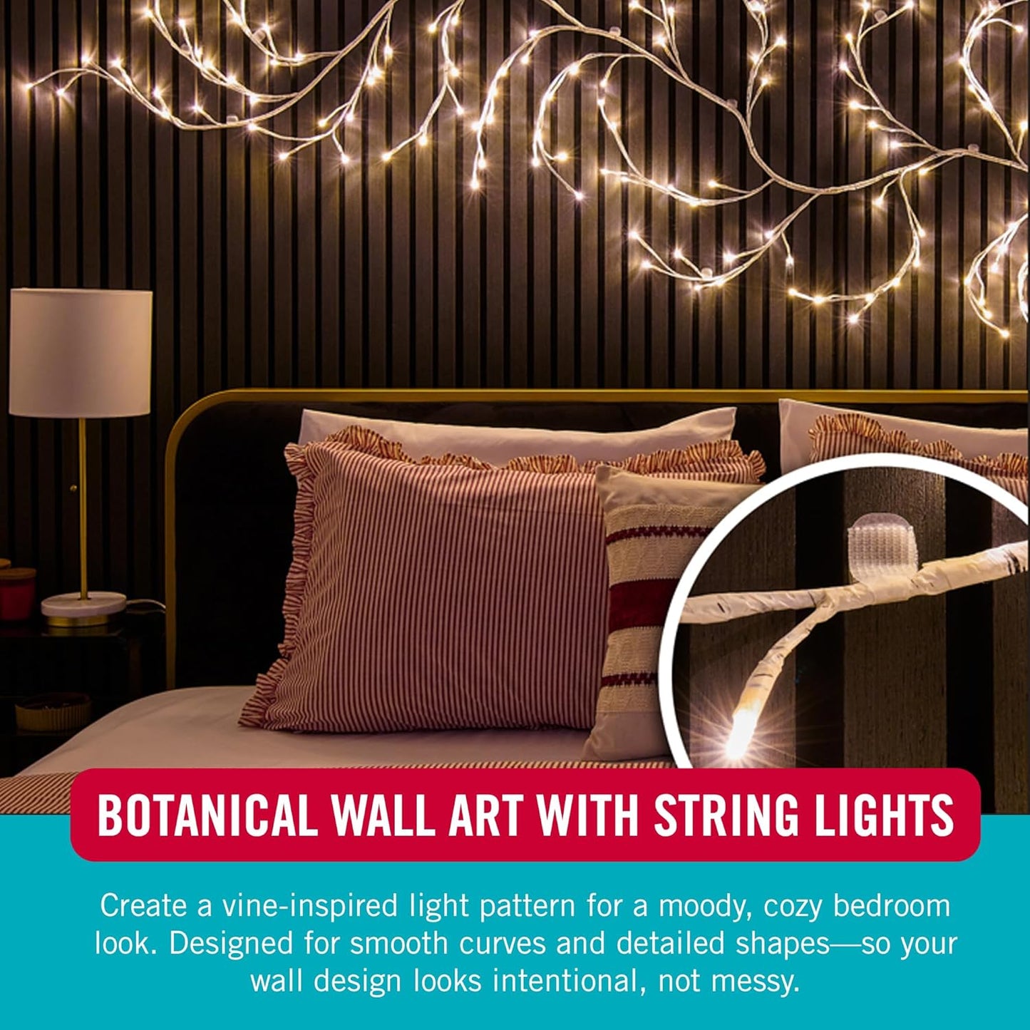 VELCRO Brand Indoor Light Clips - Damage-Free String Light Holders, Transparent, 48 Pack, Up to 100 ft