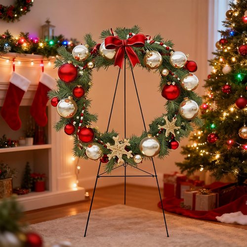 Christmas Wreath Stand by [Brand Name] - Durable 30-Inch Wire Easel Holder for Cemetery & Outdoor Use