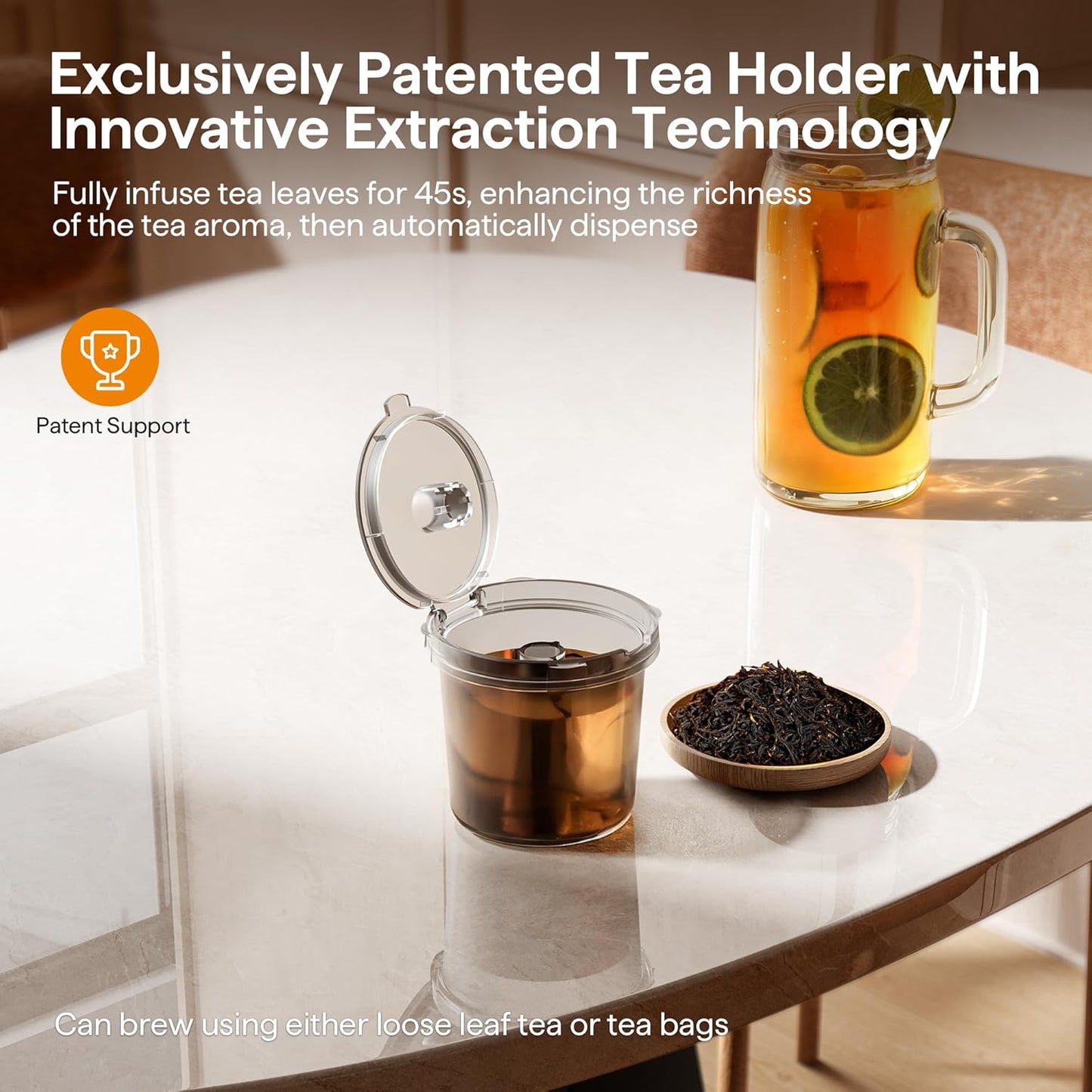 Skiennix Single Serve Coffee Maker - Brew K-Cups, Ground Coffee & Tea | Compact Black Design, 6-16 Oz Sizes