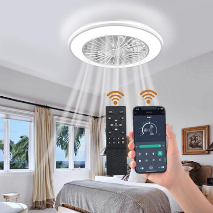 HYZlamp Smart Kids Ceiling Fans with Lights and Remote, Low Profile Ceiling Fan with Light, Flush Mount Bladeless Modern Ceiling Fans, Bedroom Fan bladeless Ceiling Fan (White)