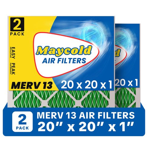 Maycold 20x20x1 Pleated Air Filter MERV 13 (2-Pack) | Superior High-Efficiency Replacement Filters for AC & Furnace Units | Actual Size: 19.70" x 19.70" x 0.75"