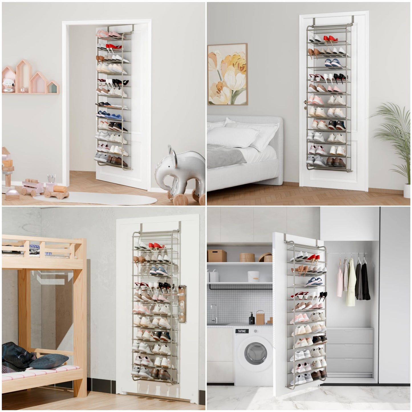 Whitmor 36 Pair Over The Door Shoe Organizer, 12 Tier Hanging Shoe Organizer, Heavy Duty Metal & Mesh Shoe Holder, Hanging Shoe Rack for Closet Organizer & Storage, 69"L x 21.7"W x 7.5"H, Mocha