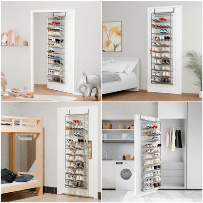 Whitmor 36 Pair Over The Door Shoe Organizer, 12 Tier Hanging Shoe Organizer, Heavy Duty Metal & Mesh Shoe Holder, Hanging Shoe Rack for Closet Organizer & Storage, 69"L x 21.7"W x 7.5"H, Mocha
