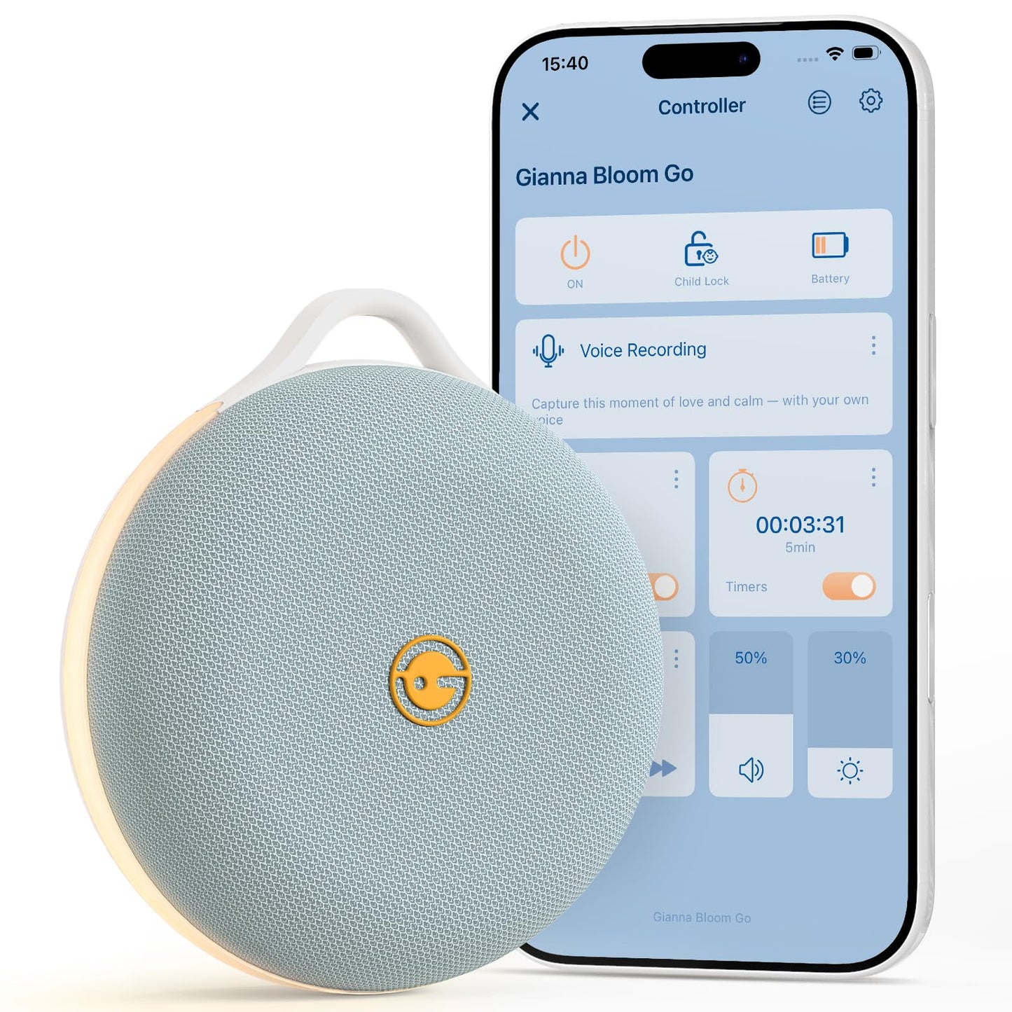 Portable White Noise Machine for Baby Sleeping, Sound Machine with Personal Voice Recording & Night Light, Rechargeable Battery for Travel, 12 Soothing Sounds & App Library, Toddler Travel Essentials