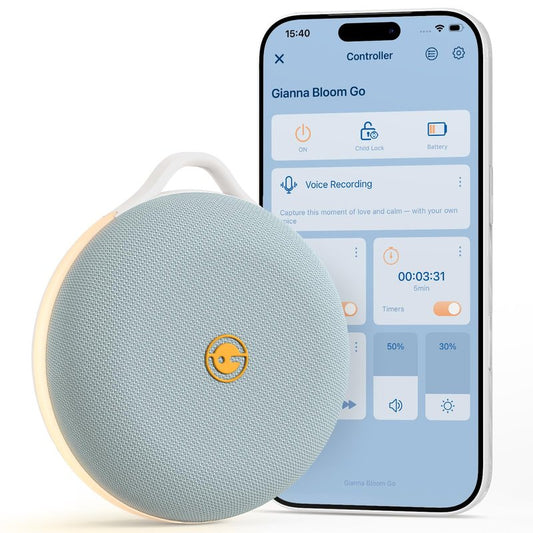 Portable White Noise Machine for Baby Sleeping, Sound Machine with Personal Voice Recording & Night Light, Rechargeable Battery for Travel, 12 Soothing Sounds & App Library, Toddler Travel Essentials