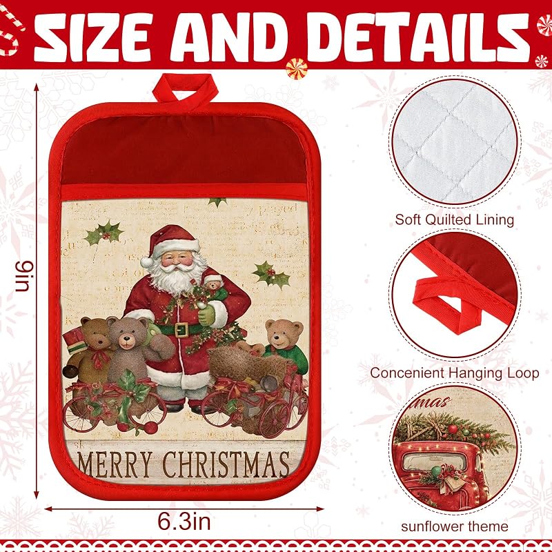 Jingmore 12 Pcs Christmas Pot Holders with Pocket – Red White Retro Style