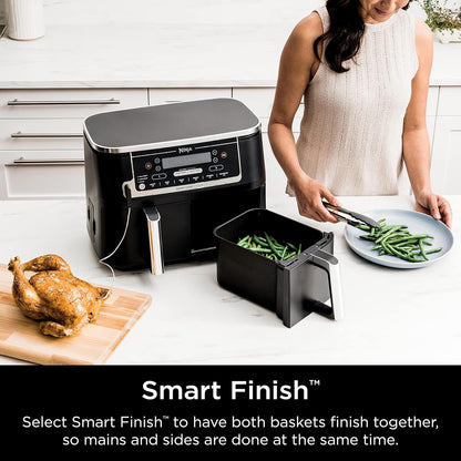 Ninja DZ550 Foodi 10 QT XL Air Fryer - 6-in-1 DualZone with Smart Cook Thermometer & 2 Baskets, Grey