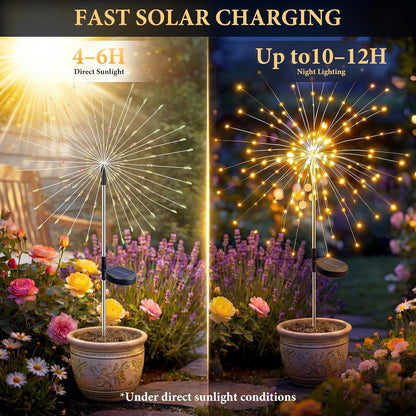 Solar Firework Lights - 120 LED Starburst Garden Lights | Waterproof Outdoor Decor - 2 Pack