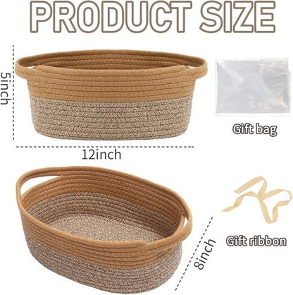 JMvicyroam Woven Basket - Small Rope Storage Bin with Handles for Organizing Shelves | Jute & Brown