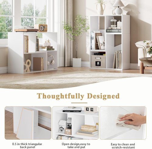 MapleGrace 6-Cube Storage Organizer - Stackable Wooden Bookcase with Back Panels | White Finish for Living Room, Bedroom, Study