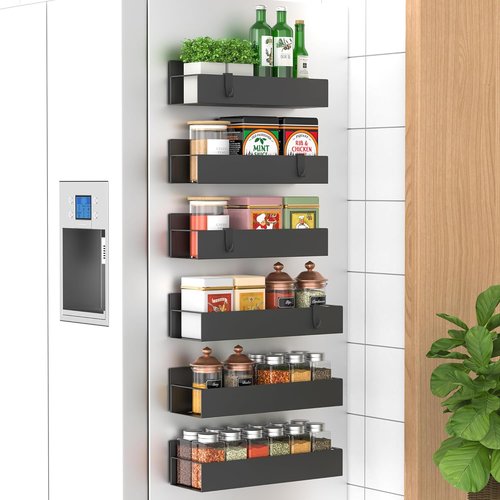 HuggieGems Magnetic Spice Storage Rack - 6 Pack Organizer for Refrigerator & Oven | Black