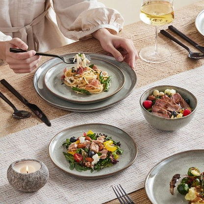 KINGSTONE 24-Piece Stoneware Dinnerware Set - Handcrafted Rustic Porcelain Plates & Bowls for 8 | Scratch Resistant, Microwave & Dishwasher Safe, Grey