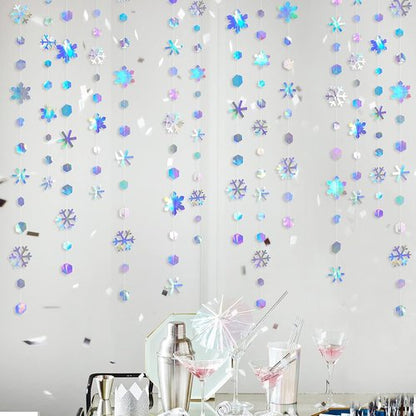 **Winter Wonderland Iridescent Snowflake Garland by [Brand Name] - 52Ft Holographic Party Decoration for Christmas & Events**