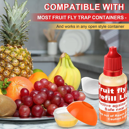 Qualirey Fruit Fly Trap Refill Liquid - 8 Pack, 0.68oz Bottles, Non-Toxic & Safe for Indoor Use