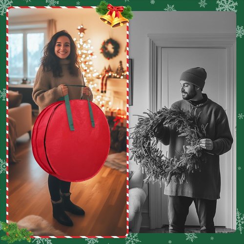 BlessedSeason Wreath Storage Container - Protect Your Holiday Wreaths with Dual Zipper & Handles | 24” Red